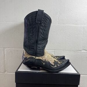 Sendra Boots 3241 Python Black Leather Western Cowboy Boots Pull On Men's 8 US
